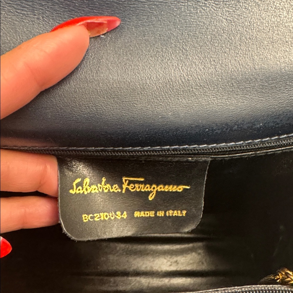 Salvatore Ferragamo Navy Blue Leather Top Handle Shoulder Bag with Gold Hardware - Picture 9 of 10